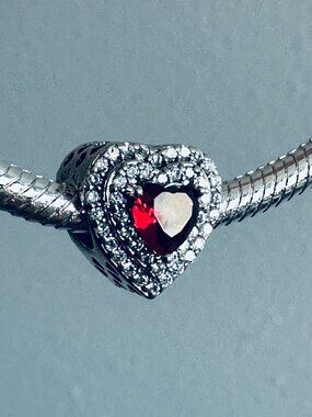 NEW Authentic Pandora Sparkling Levelled Heart Charm RED 799218C02